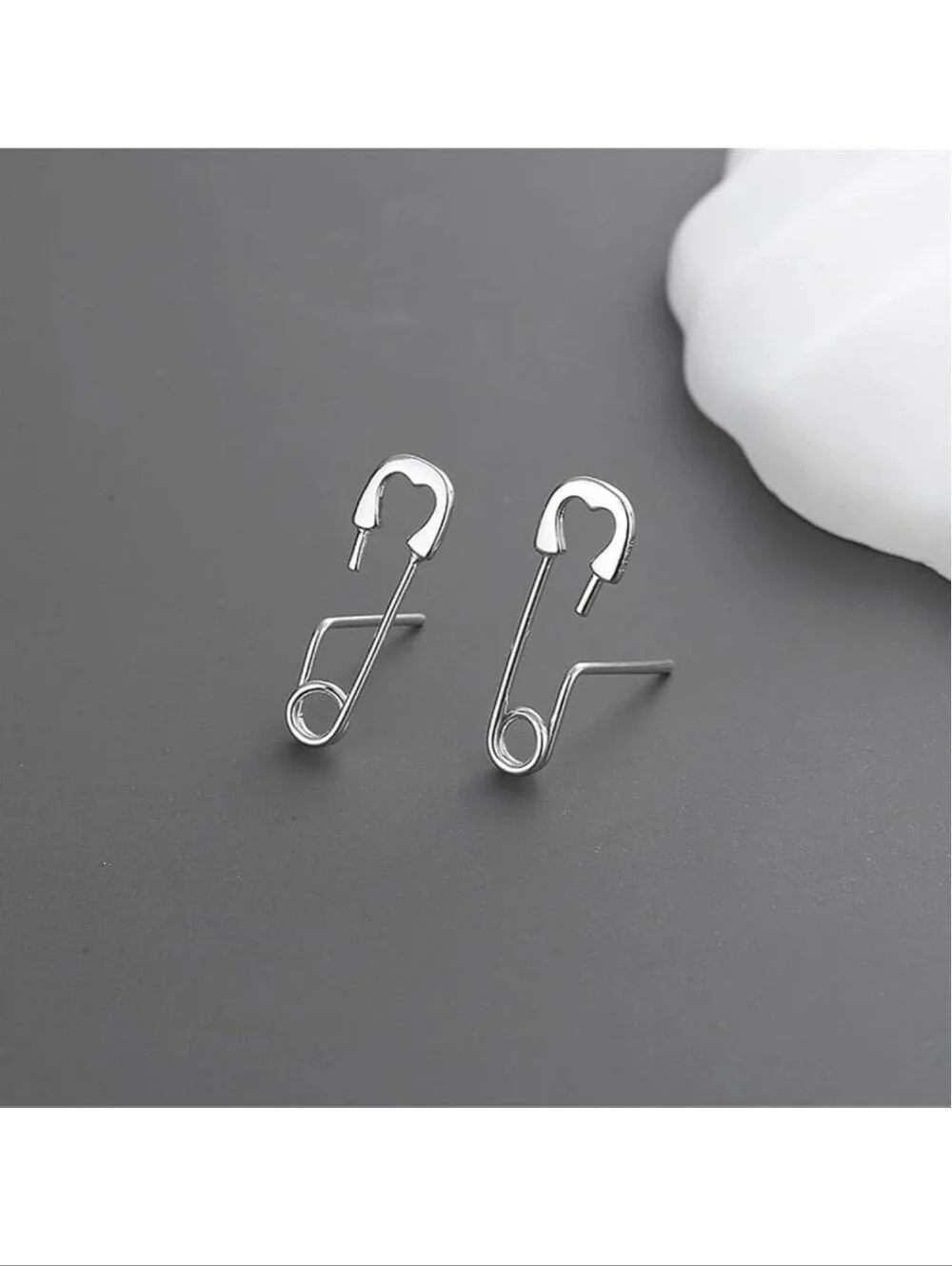 Sterling Silver Heart Safety Pin Earrings - Minimalist Silver Polish